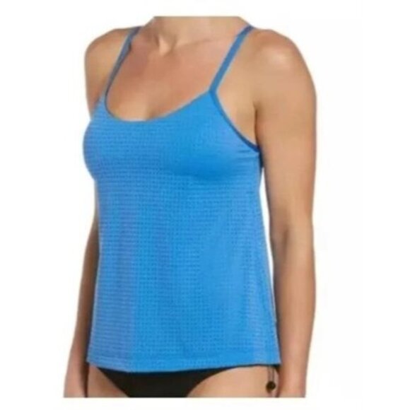 NWT Nike Open Back Black Layered M Tankini Swim Top Blue 127192 - Picture 1 of 2
